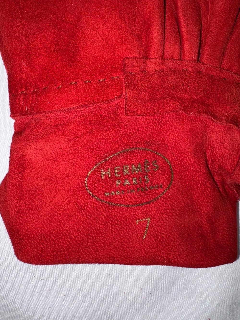 Hermès Rare Archive Red Suede Fan Cuff Gloves Sz 7 Made in France Vintage - Picture 3 of 8